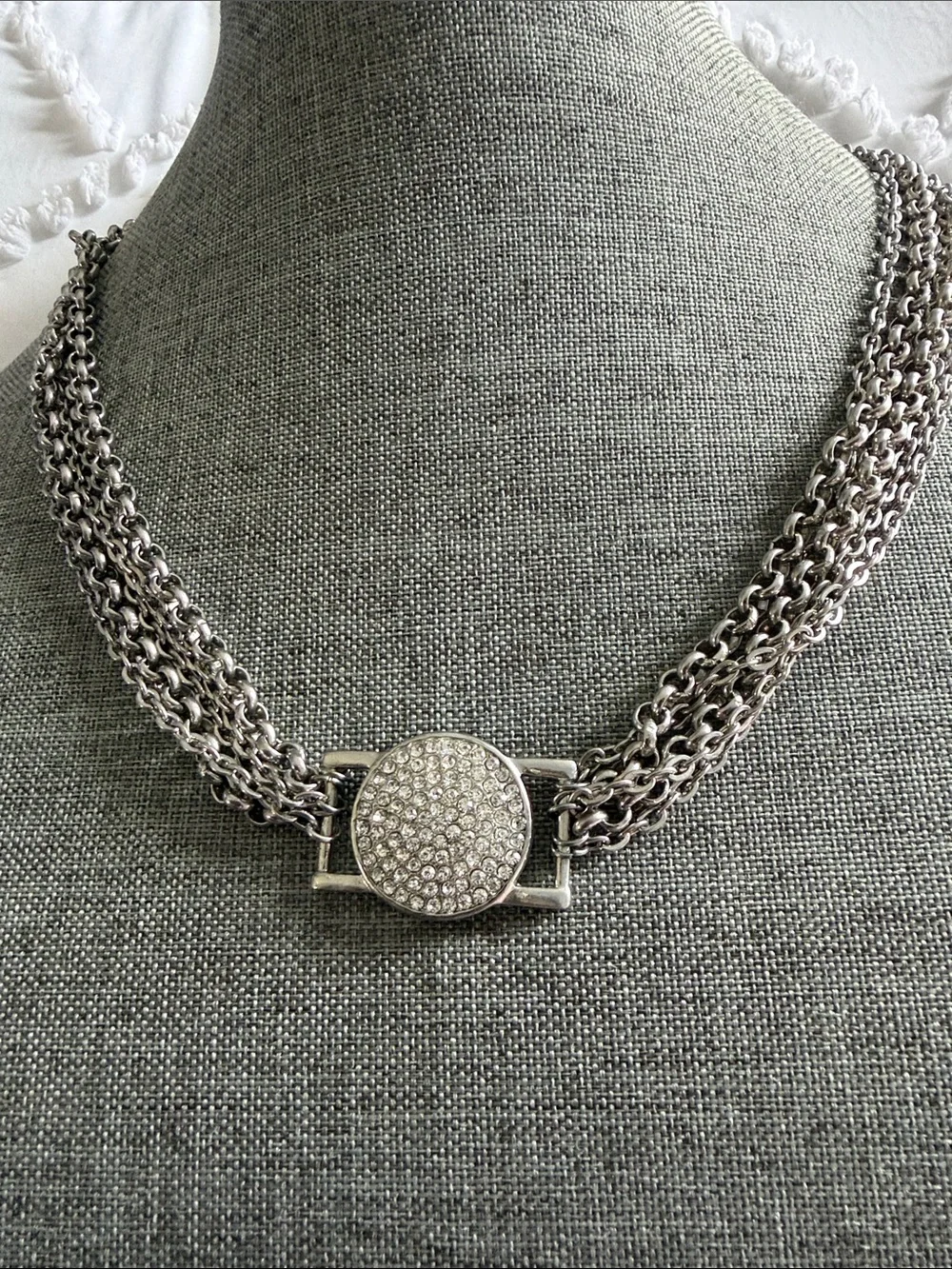 Pave Crystal Multi-Strand Silver Necklace